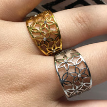 Load image into Gallery viewer, Floral CZ Band Ring | Stainless Steel Flower Cutout Statement Ring