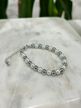 Load image into Gallery viewer, Silver Pearl Beaded Bracelet | Stainless Steel & Faux Pearl Adjustable Bracelet