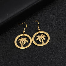Load image into Gallery viewer, Round Palm Tree Drop Earrings