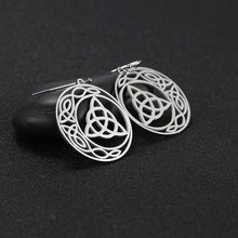 Load image into Gallery viewer, Celtic Knot Triquetra Crescent Moon Earrings