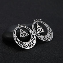 Load image into Gallery viewer, Celtic Knot Triquetra Crescent Moon Earrings