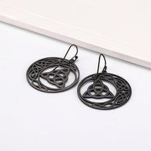 Load image into Gallery viewer, Celtic Knot Triquetra Crescent Moon Earrings