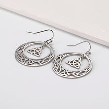 Load image into Gallery viewer, Celtic Knot Triquetra Crescent Moon Earrings