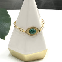 Load image into Gallery viewer, Green Stone Sunflower Link Bracelet
