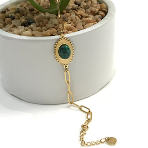 Green Stone Sunflower Link Bracelet