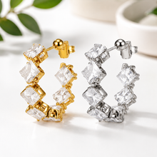 Load image into Gallery viewer, Diamond Brilliance Hoop Earrings | CZ Hoop Earrings in Gold &amp; Silver Stainless Steel
