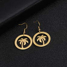 Load image into Gallery viewer, Round Palm Tree Drop Earrings
